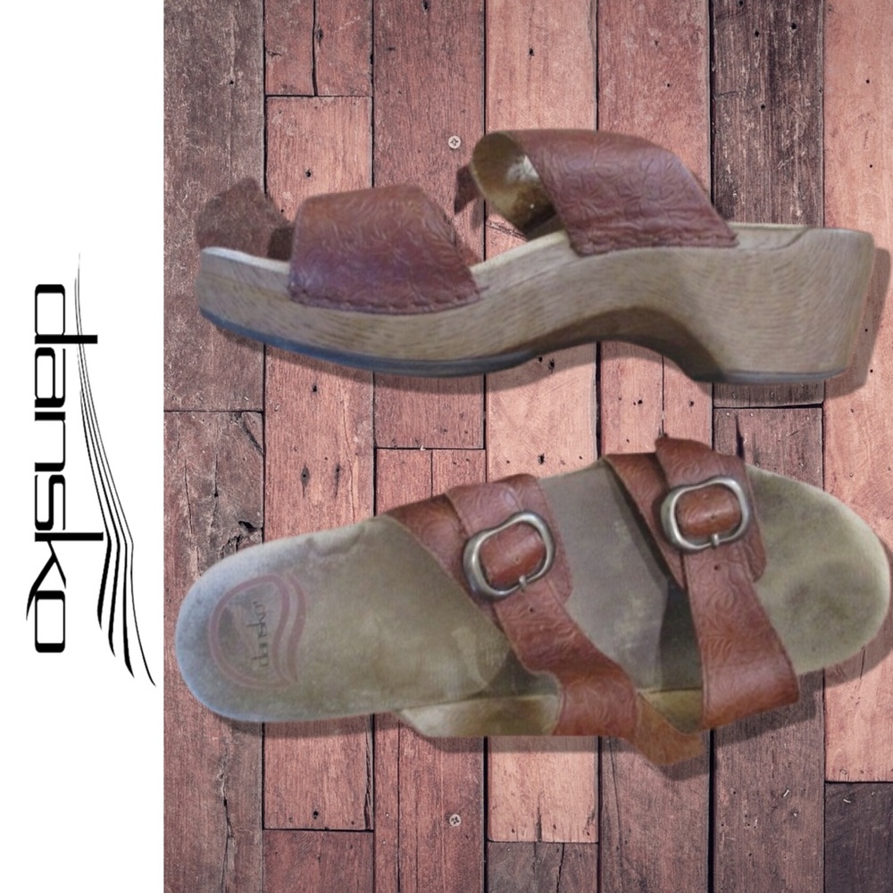 Dansko Embossed Strappy Leather Comfort Clogs